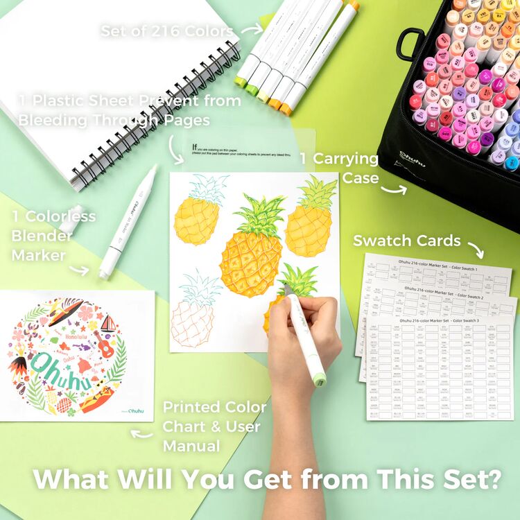 Product Ohuhu Honolulu B Alcohol Art Markers Set 216 Colours Brush & Fine image