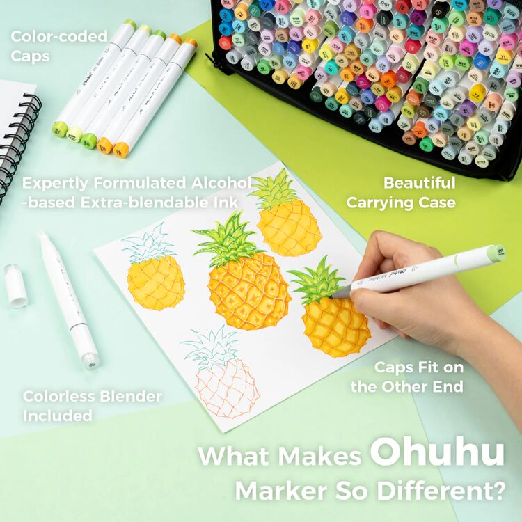 Product Ohuhu Honolulu B Alcohol Art Markers Set 216 Colours Brush & Fine image