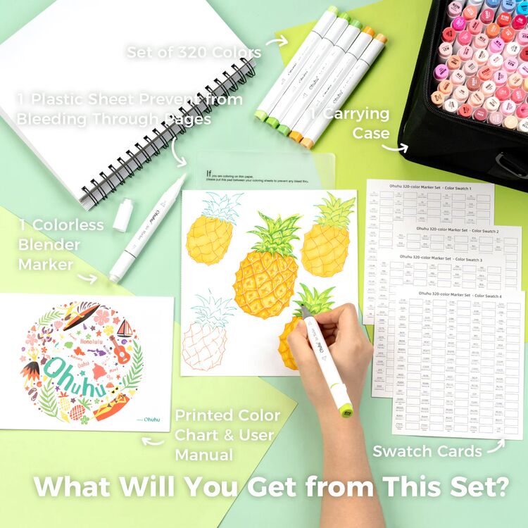 Product Ohuhu Honolulu B Alcohol Art Markers Set 320 Colours Brush & Fine image