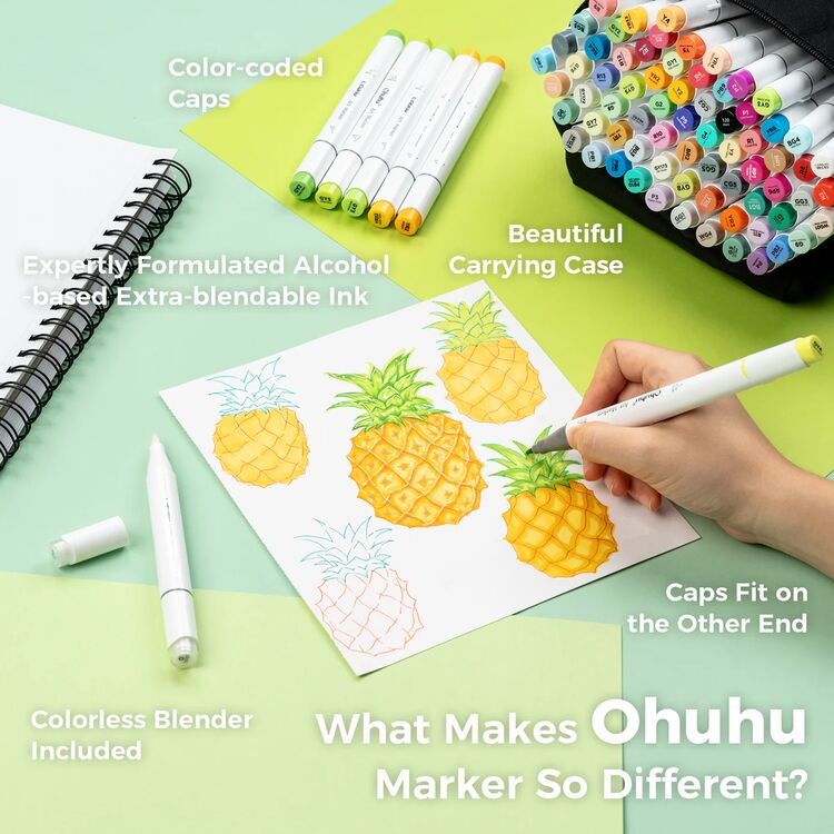 Product Ohuhu Honolulu B Alcohol Art Markers Σετ Μαρκαδόρων 72 Χρωμάτων Brush & Fine image