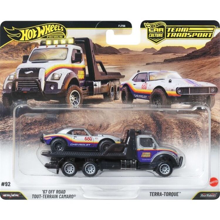 Product Mattel Hot Wheels Premium: Car Culture Team Transport – Off Road Tout-Terrain Camaro &amp; Terra-Torque Vehicles (JHX93) image