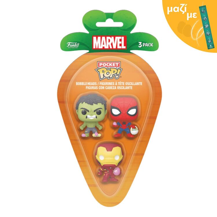 Product Pocket Pop! 3 Pieces Marvel Spiderman Hulk Iron Man Μαζί με Πασχαλινή Λαμπάδα image