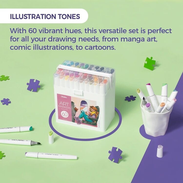 Product Ohuhu Markers Fine and Chisel Kaala 60 Pieces image