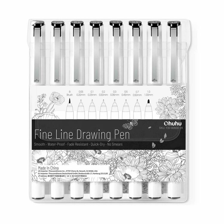 Product Ohuhu Fineliner Σετ 8 Μαύρα Πενάκια Σχεδίου image