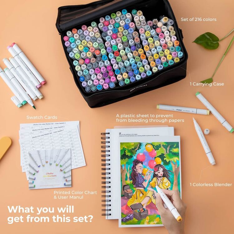 Product Ohuhu Honolulu B Alcohol Art Markers Set 216 Colours Brush & Fine image