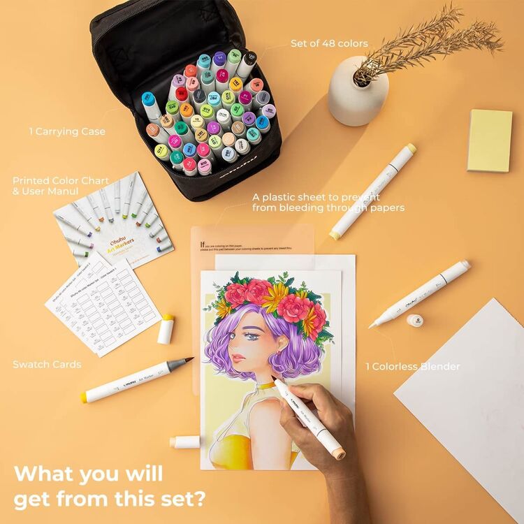 Product Ohuhu Honolulu B Markers Brush and Fine 48+1 Set image