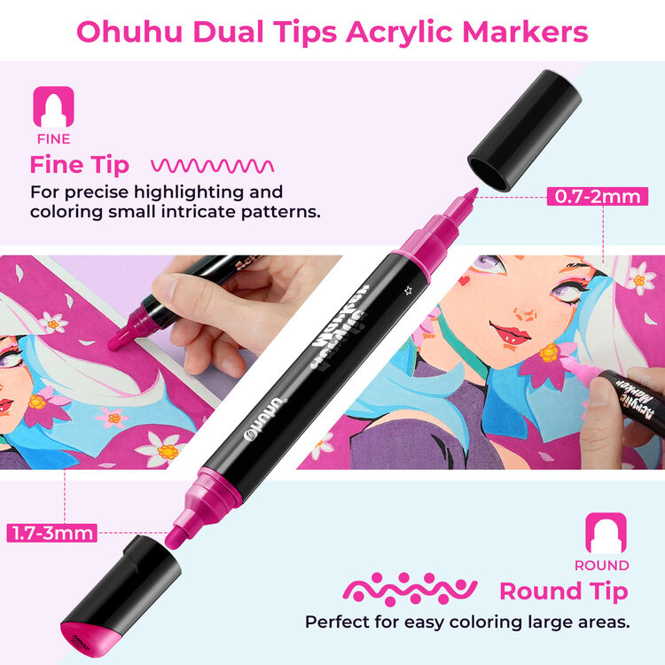 Product Ohuhu Acrylic Painting Markers 2mm Dual Tip Set of 30 pcs image