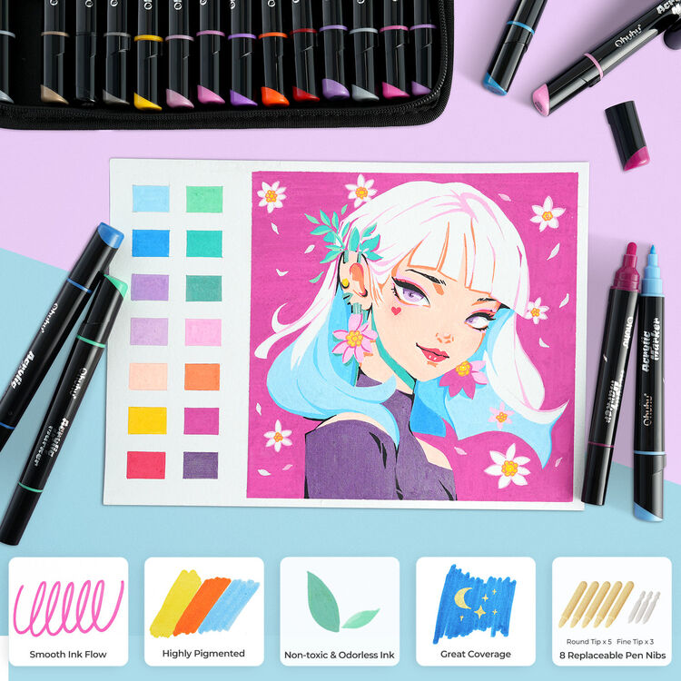 Product Ohuhu Acrylic Painting Markers 2mm Dual Tip Set of 30 pcs image