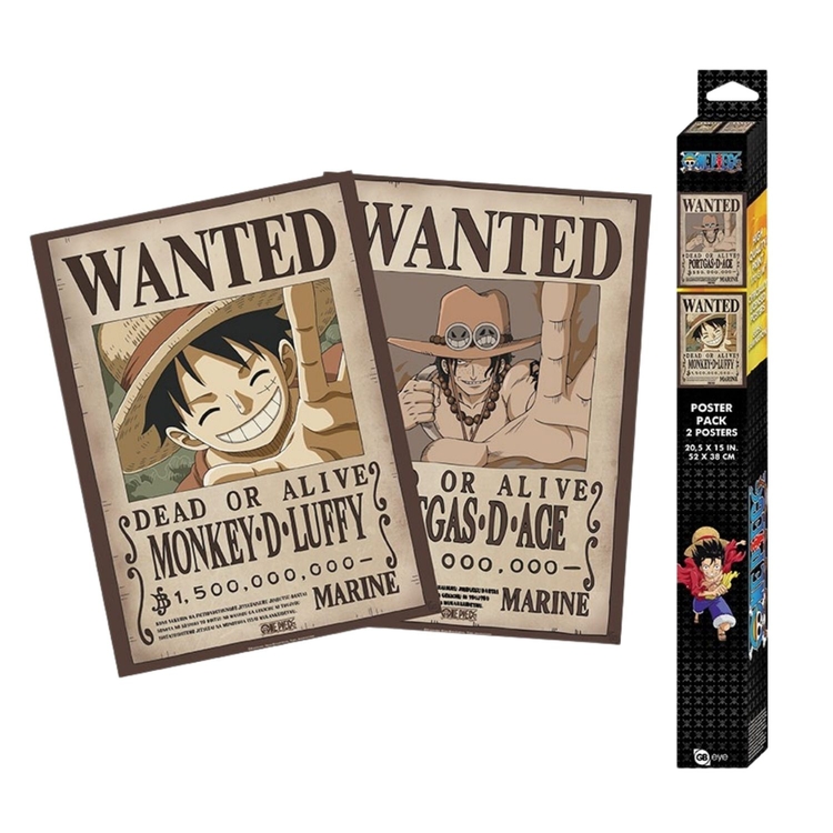 Product One Piece Set 2 Chibi Poster Wanted Luffy & Ace image