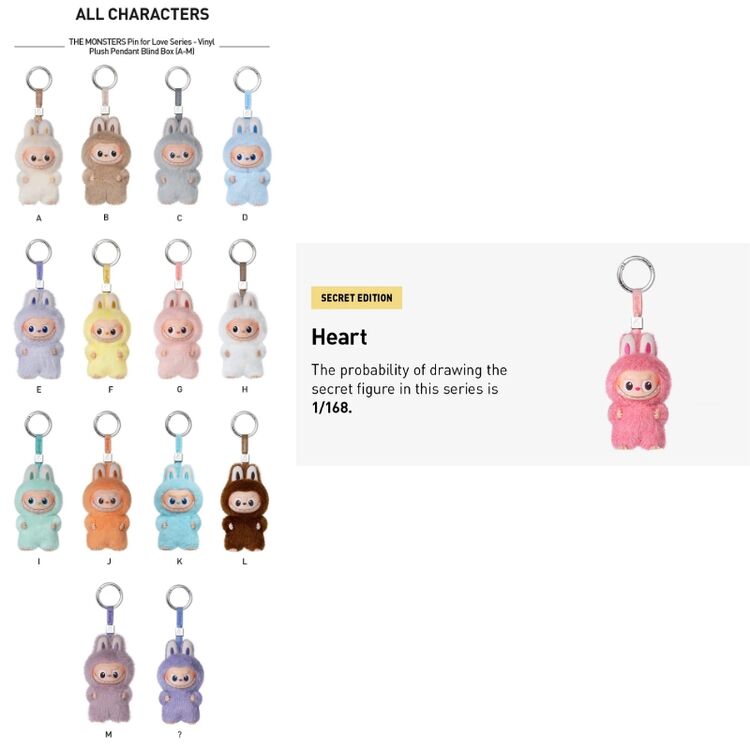 Product POP MART The Monsters Pin for Love Series-VinylPlush Pendant Blind Box A-M image