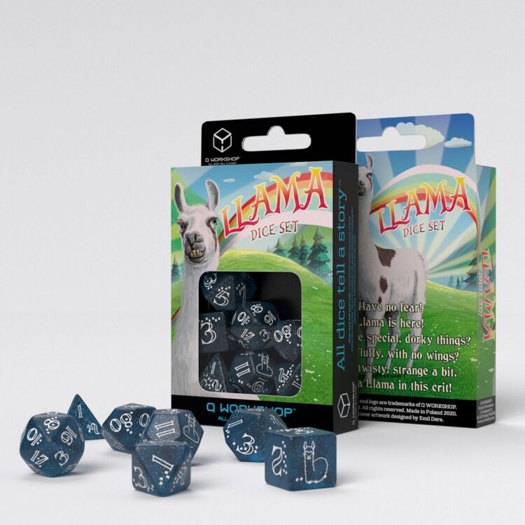Product Shimmering Llama Dice Set: Glittering Dark Blue & White image