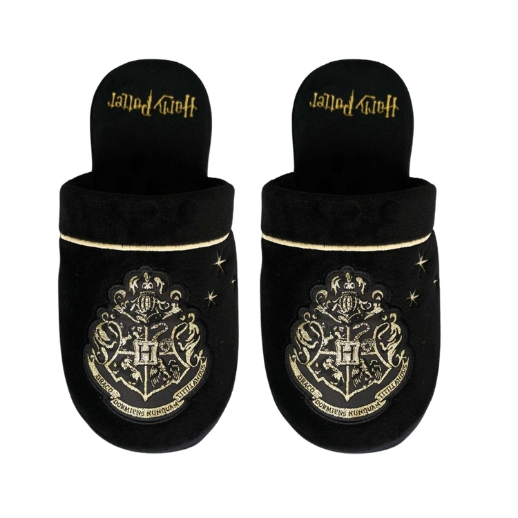 Product Hogwarts Crest Harry Potter Black and Gold Ladies Slippers image