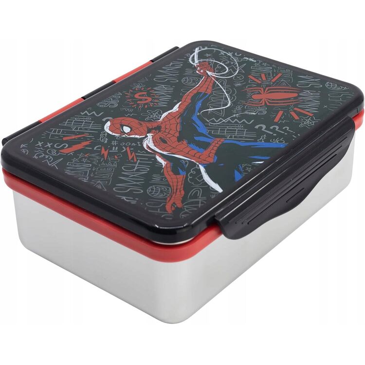 Product Marvel: Spiderman Black Board - Stainless Steel Clamp Rectangular Sandwich Box image