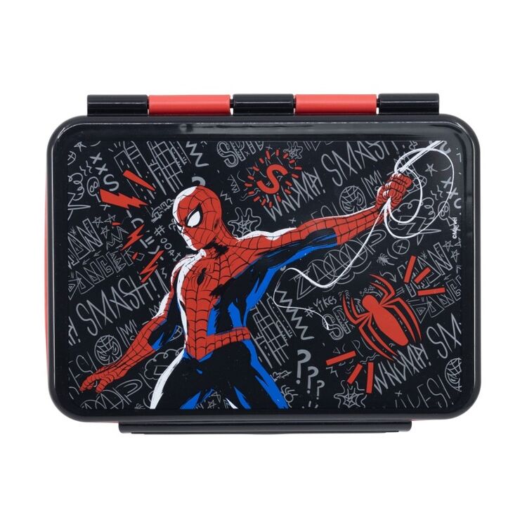 Product Marvel: Spiderman Black Board - Stainless Steel Clamp Rectangular Sandwich Box image