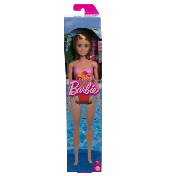 Product Κούκλα Mattel Barbie: Beach - Blond Hair Doll Wearing Pink Palm Tree-Print Swimsuit (HXX48) image